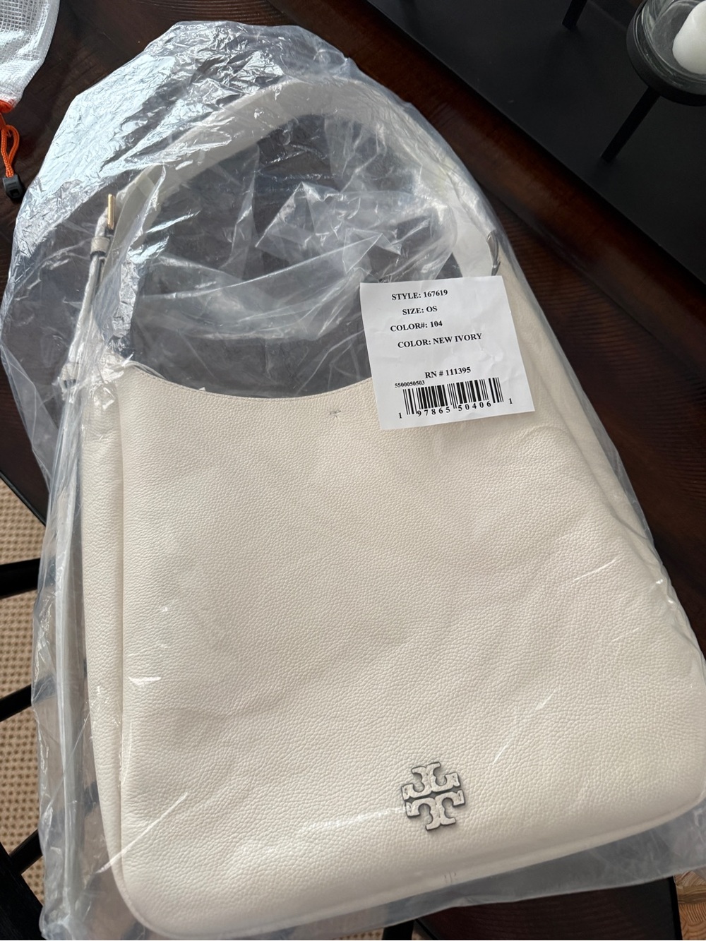 Tory Burch Ivory Pebbled Leather Shoulder Hobo